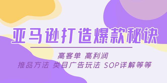 （4879期）亚马逊打造爆款秘诀：高客单 高利润 推品方法 类目广告玩法 SOP详解等等-<a href=