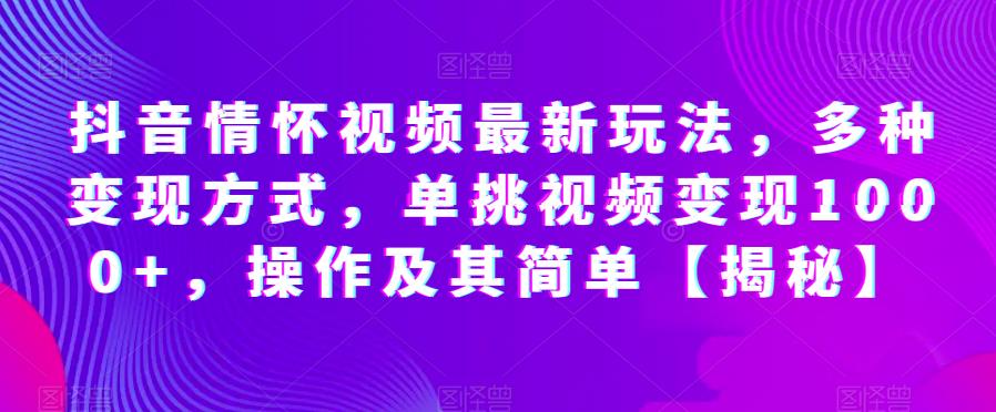 抖音情怀视频最新玩法，多种变现方式，单挑视频变现1000+，操作及其简单【揭秘】-<a href=