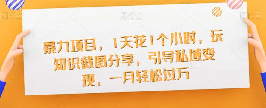 暴力项目，1天花1个小时，玩知识截图分享，引导私域变现，一月轻松过万【截图】-<a href=