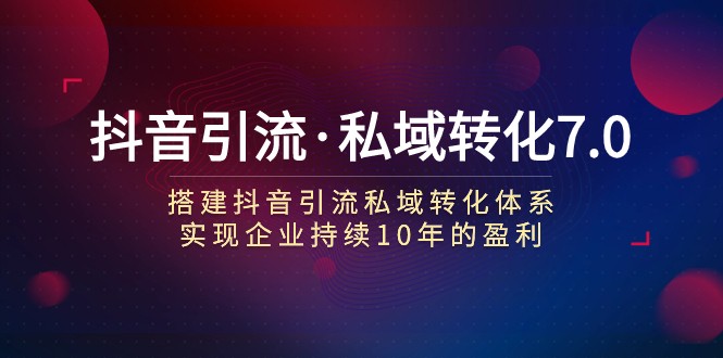抖音引流·私域转化7.0：搭建抖音引流·私域转化体系 实现企业持续10年盈利-<a href=