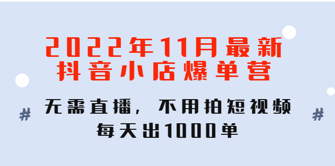 （4356期）2022年11月最新抖音小店爆单训练营：无需直播，不用拍短视频，每天出1000单-<a href=