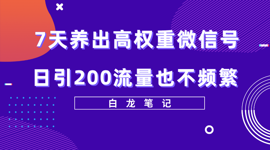 （5630期）7天养出高权重微信号，日引200流量也不频繁，方法价值3680元-<a href=