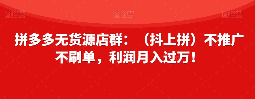 拼多多无货源店群：（抖上拼）不推广不刷单，利润月入过万！【揭秘】-<a href=