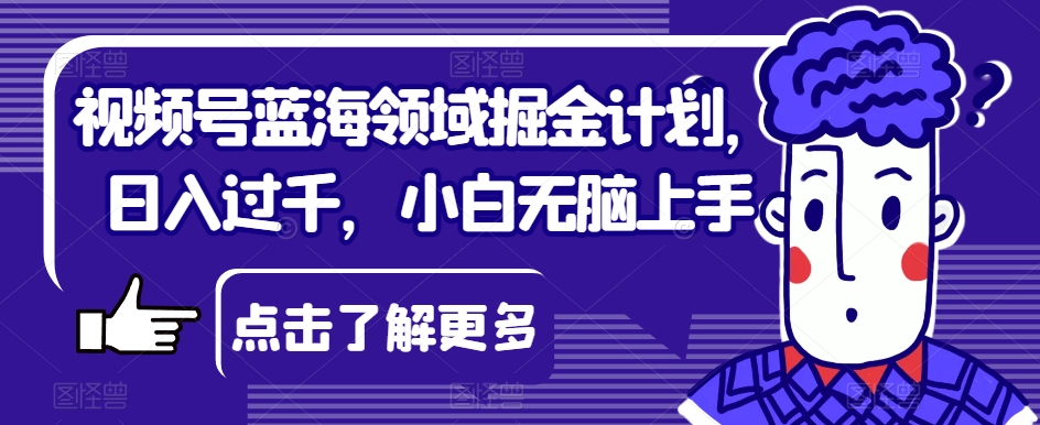 视频号蓝海领域掘金计划，日入过千，小白无脑上手【揭秘】-<a href=