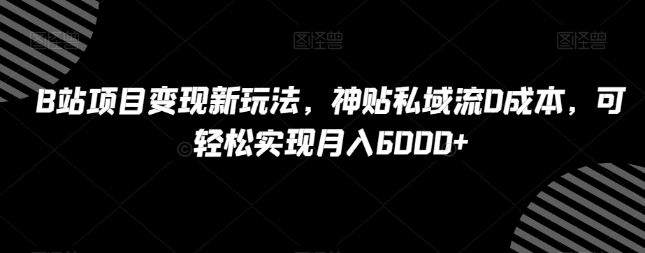 B站项目变现新玩法，神贴私域流0成本，可轻松实现月入6000+【揭秘】-<a href=