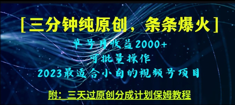 三分钟制作视频号纯原创，条条爆款，轻松月入过万【揭秘】-<a href=