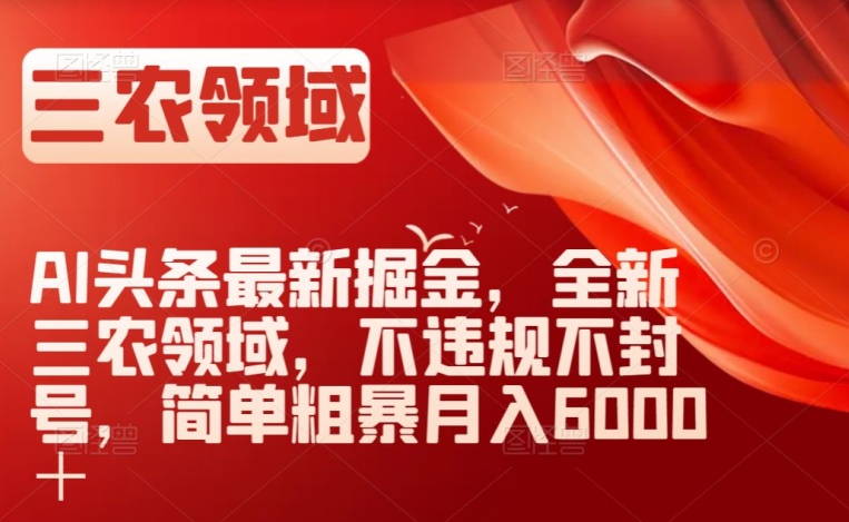 AI头条最新掘金，全新三农领域，不违规不封号，简单粗暴月入6000＋【揭秘】-<a href=