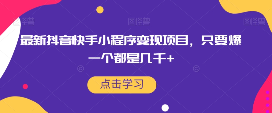 最新抖音快手小程序变现项目，只要爆一个都是几千+-<a href=