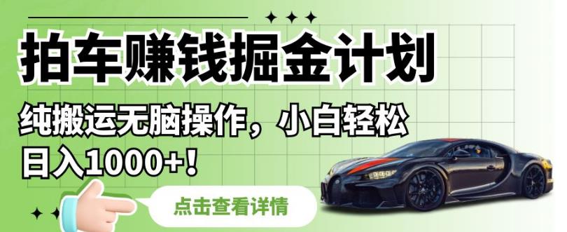 拍车赚钱掘金计划，纯搬运无脑操作，小白轻松日入1000+【揭秘】-<a href=