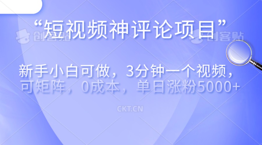 短视频神评论，一天收益500+，新手小白也可操作，长期项目，纯利润-<a href=