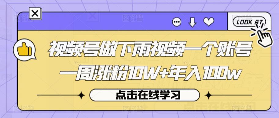 视频号做下雨视频一个账号一周涨粉10W+年入100w【揭秘】-<a href=