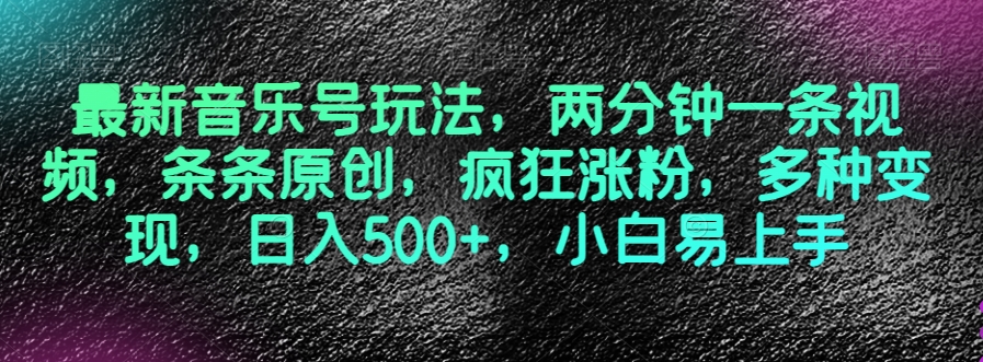 最新音乐号玩法，两分钟一条视频，条条原创，疯狂涨粉，多种变现，日入500+，小白易上手【揭秘】-<a href=