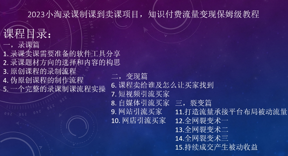 2023小淘录课制课到卖课项目，知识付费流量变现保姆级教程-<a href=
