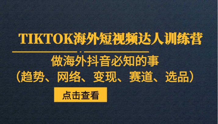 TIKTOK海外短视频达人训练营，做海外抖音必知的事（趋势、网络、变现、赛道、选品）-<a href=
