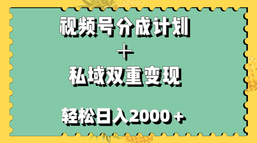 （7842期）视频号分成计划＋私域双重变现，轻松日入1000＋，无任何门槛，小白轻松上手-<a href=