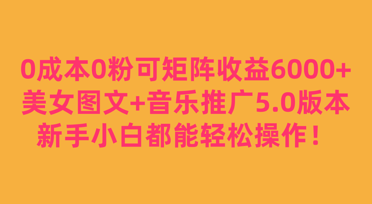 0成本0粉可矩阵月收益6000+，美女图文+音乐推广5.0版本，新手小白都能轻松操作！-<a href=