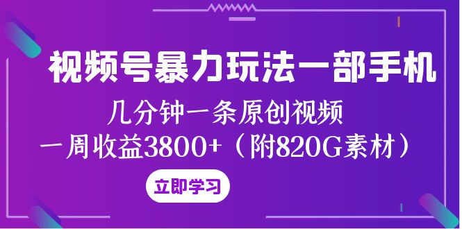 （8017期）视频号暴力玩法一部手机 几分钟一条原创视频 一周收益3800+（附820G素材）-<a href=
