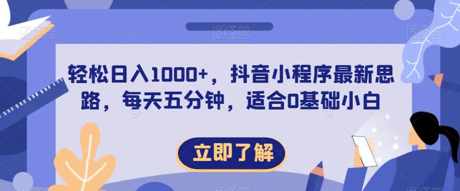 轻松日入1000+，抖音小程序最新思路，每天五分钟，适合0基础小白【揭秘】-<a href=