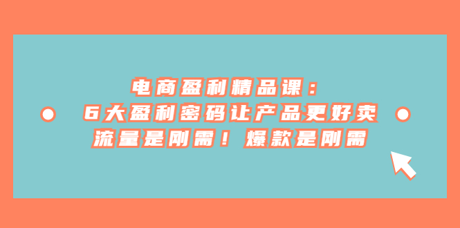 （6954期）电商 盈利精品课：6大盈利 密码让产品更好卖，流量是刚需！爆款是刚需-<a href=