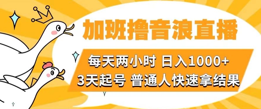 加班撸音浪直播，每天两小时，日入1000+，直播话术才3句，3天起号，普通人快速拿结果【揭秘】-<a href=