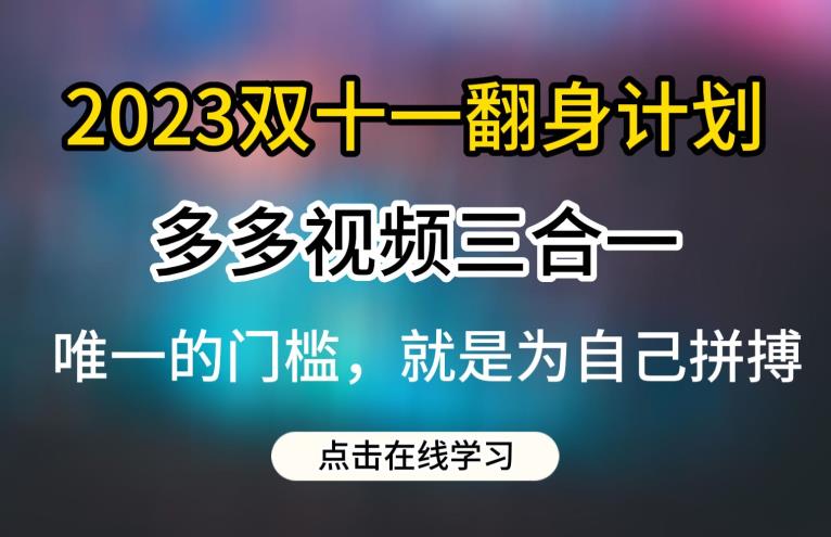 2023双十一翻身计划，多多视频带货三合一玩法教程【揭秘】-<a href=