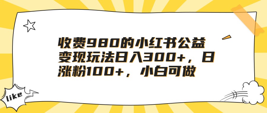 收费980的小红书公益变现玩法日入300+，日涨粉100+，小白可做-<a href=
