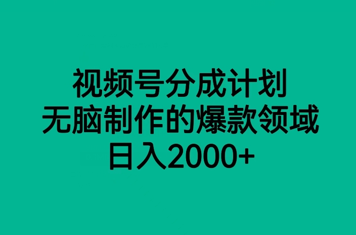 视频号分成计划，无脑制作的爆款领域，日入2000+-<a href=