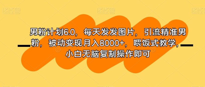 男粉计划6.0，每天发发图片，引流精准男粉，被动变现月入8000+，喂饭式教学，小白无脑复制操作即可-<a href=