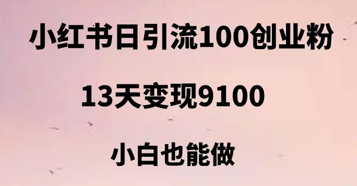 小红书日引流100+创业粉，13天变现9100，创业首选引流平台-<a href=