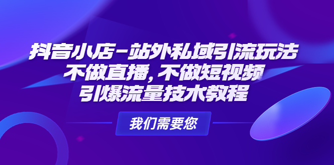 （4673期）抖音小店-站外私域引流玩法：不做直播，不做短视频，引爆流量技术教程-<a href=