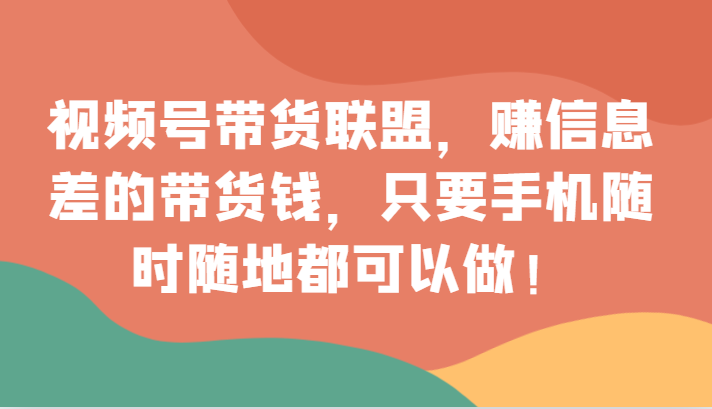 视频号带货联盟，赚信息差的带货钱，只需手机随时随地都可以做！-<a href=
