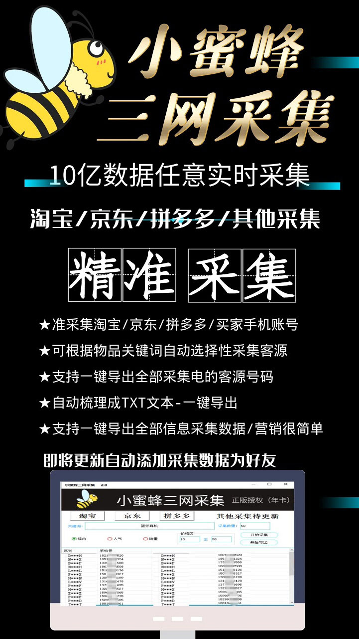 （5743期）小蜜蜂三网采集，全新采集客源京东拼多多淘宝客户一键导出-<a href=