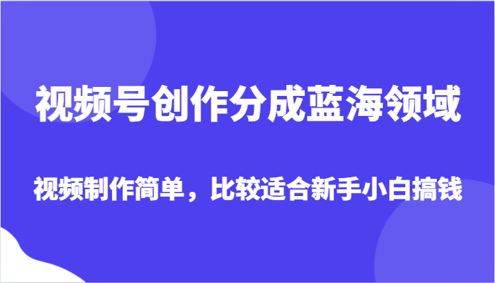 视频号创作分成蓝海领域，视频制作简单，比较适合新手小白搞钱-<a href=