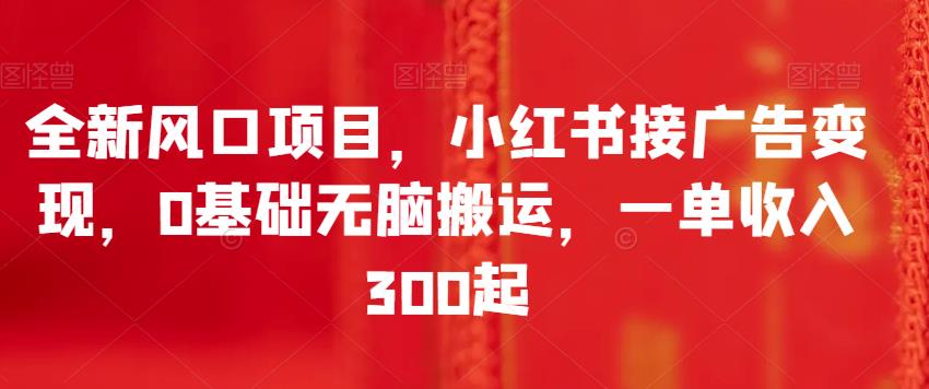 全新风口项目，小红书接广告变现，0基础无脑搬运，一单收入300起-<a href=