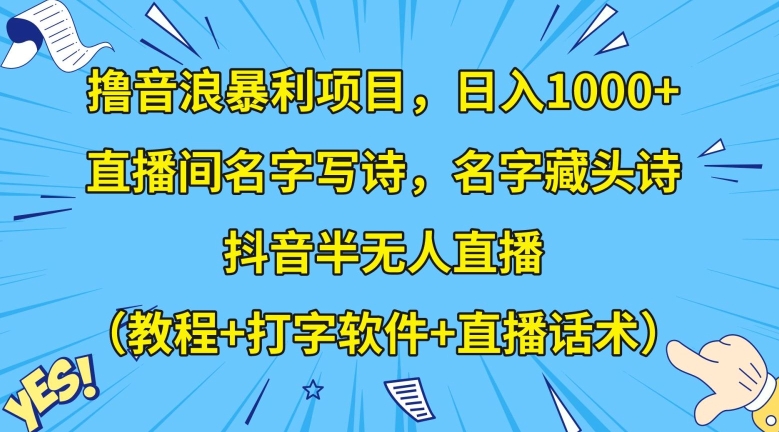 撸音浪暴利项目，日入1000+，直播间名字写诗，名字藏头诗，抖音半无人直播（教程+打字软件+直播话术）【揭秘】-<a href=