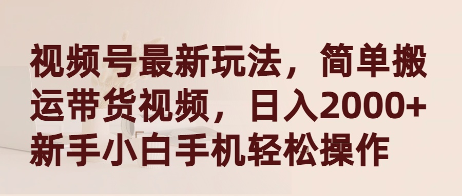 （9486期）视频号最新玩法，简单搬运带货视频，日入2000+，新手小白手机轻松操作-<a href=