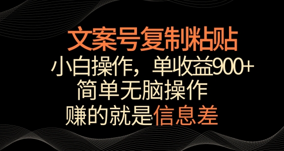 文案号掘金，简单复制粘贴，小白操作，单作品收益900+-<a href=