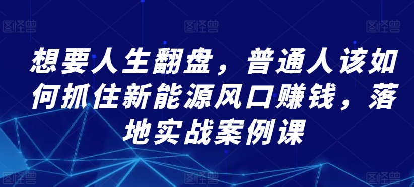 想要人生翻盘，普通人该如何抓住新能源风口赚钱，落地实战案例课-<a href=