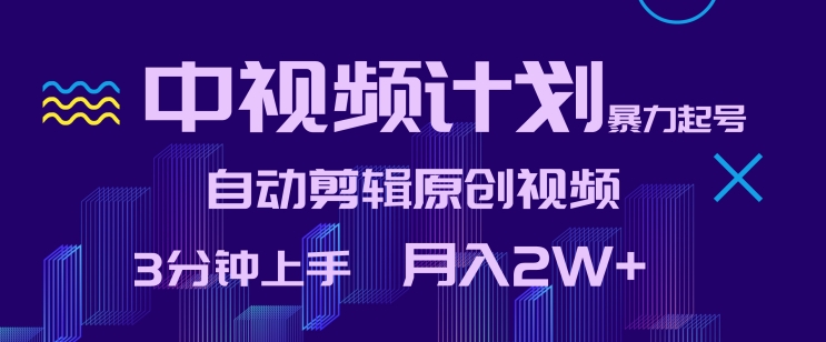 中视频计划暴力起号，自动剪辑原创视频，3分钟上手，月入2W+-<a href=