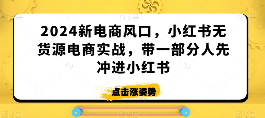 2024新电商风口，小红书无货源电商实战，带一部分人先冲进小红书-<a href=