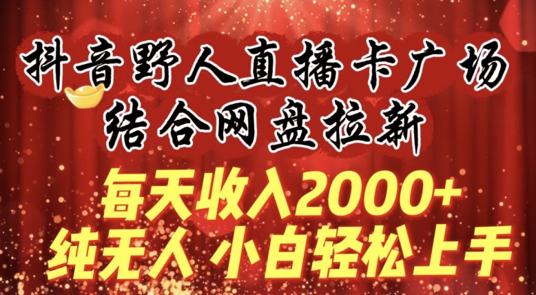 每天收入2000+，抖音野人直播卡广场，结合网盘拉新，纯无人，小白轻松上手-<a href=