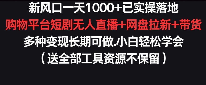 新风口一天1000+已实操落地购物平台短剧无人直播+网盘拉新+带货多种变现长期可做-<a href=