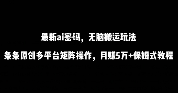 最新ai流量密码，傻瓜式搬运玩法，条条原创，多平台矩阵操作，月赚5万+保姆式教程-<a href=