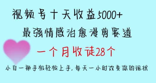 十天收益5000+，多平台捞金，视频号情感治愈漫剪，一个月收徒28个，小白一部手机轻松上手-<a href=