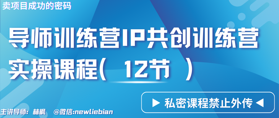 导师训练营3.0IP共创训练营私密实操课程（12节）-卖项目的密码成功秘诀-<a href=