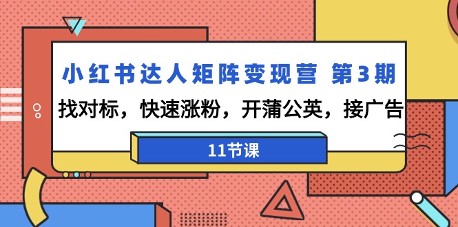 （9203期）小红书达人矩阵变现营 第3期，找对标，快速涨粉，开蒲公英，接广告-11节课-<a href=