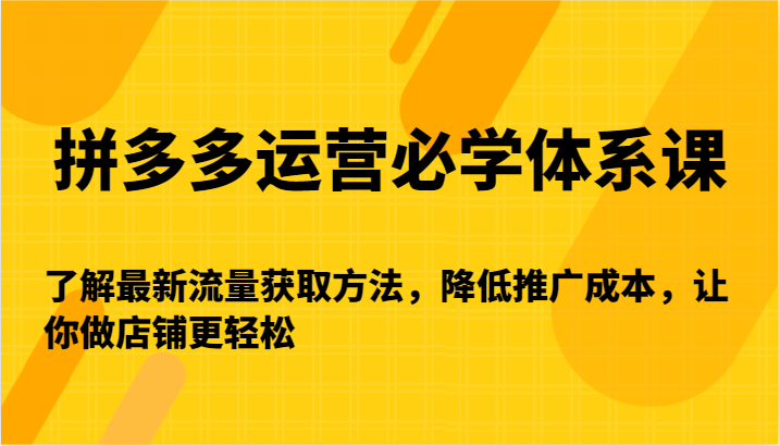 拼多多运营必学体系课-了解最新流量获取方法，降低推广成本，让你做店铺更轻松-<a href=