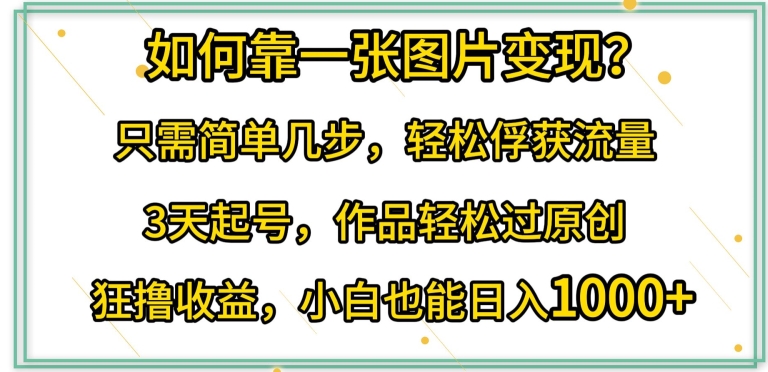 如何靠一张图片变现?只需简单几步，轻松俘获流量，3天起号，作品轻松过原创-<a href=