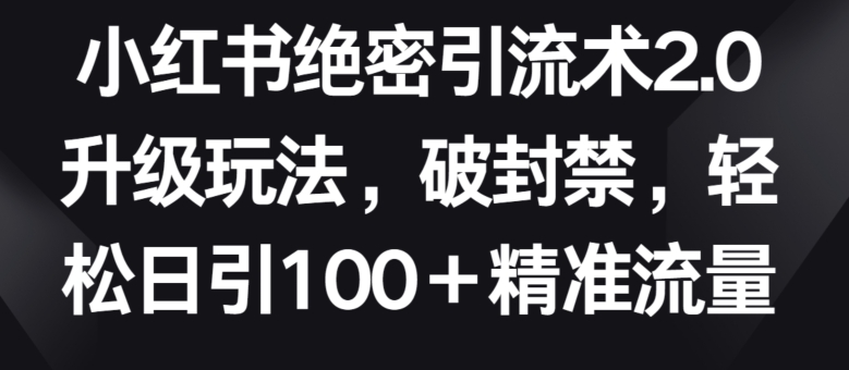 小红书绝密引流术2.0升级玩法，破封禁，轻松日引100+精准流量-<a href=