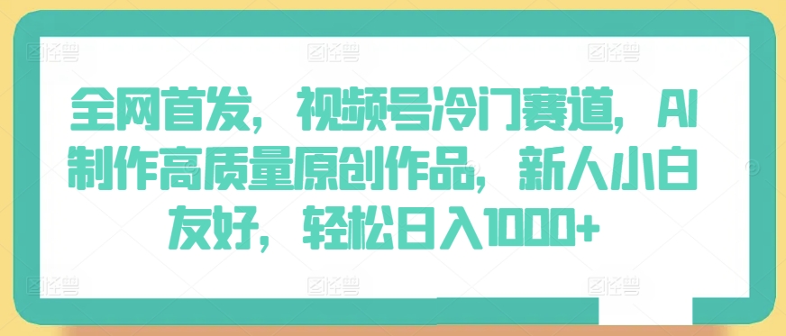 全网首发，视频号冷门赛道，AI制作高质量原创作品，新人小白友好，轻松日入1000+-<a href=